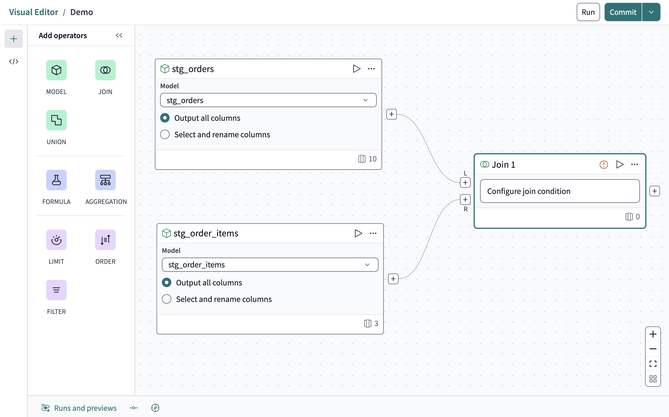 The join is connected to two model operators. The join is connected to two model operators.