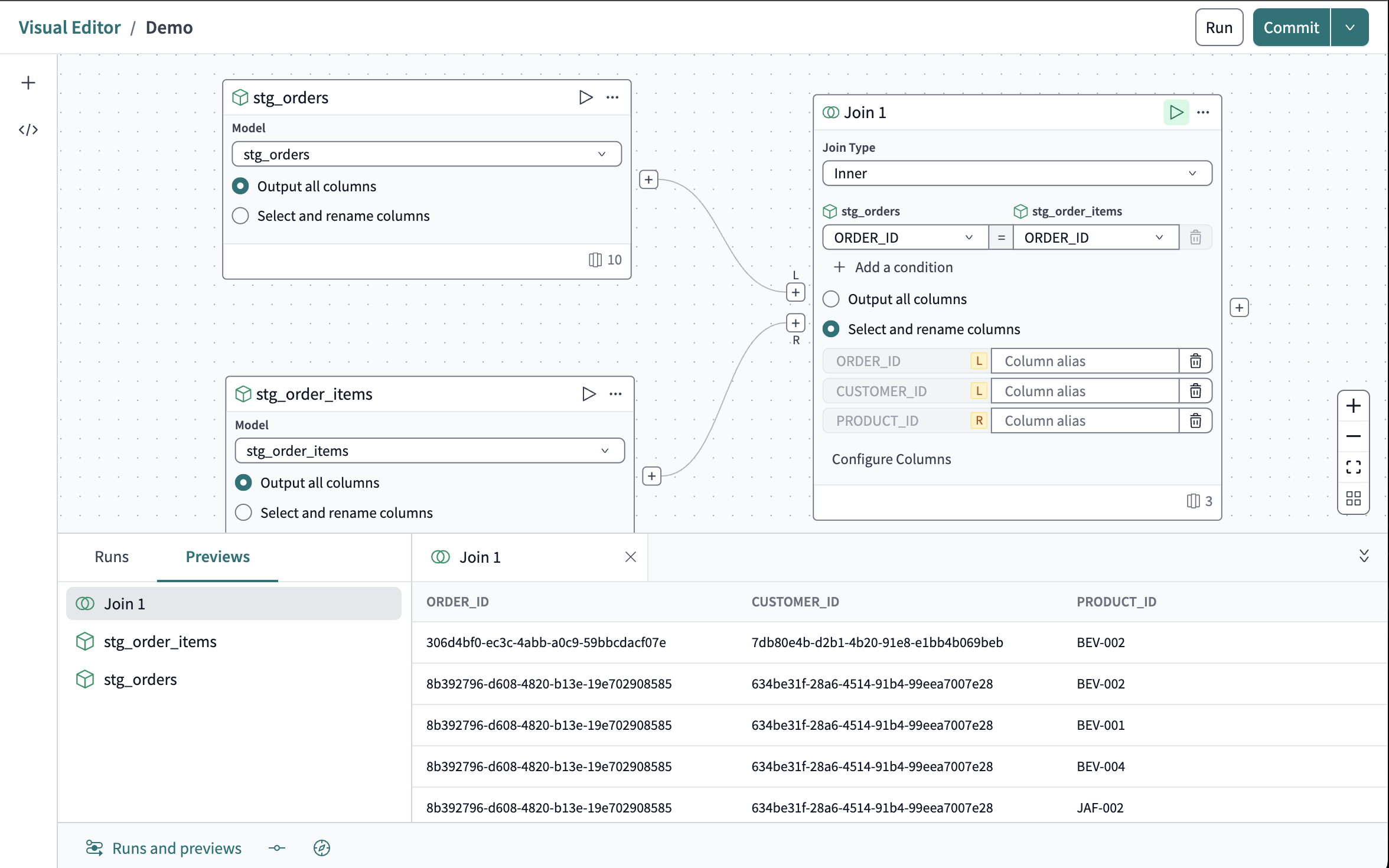 A completed join with the sample data. A completed join with the sample data.